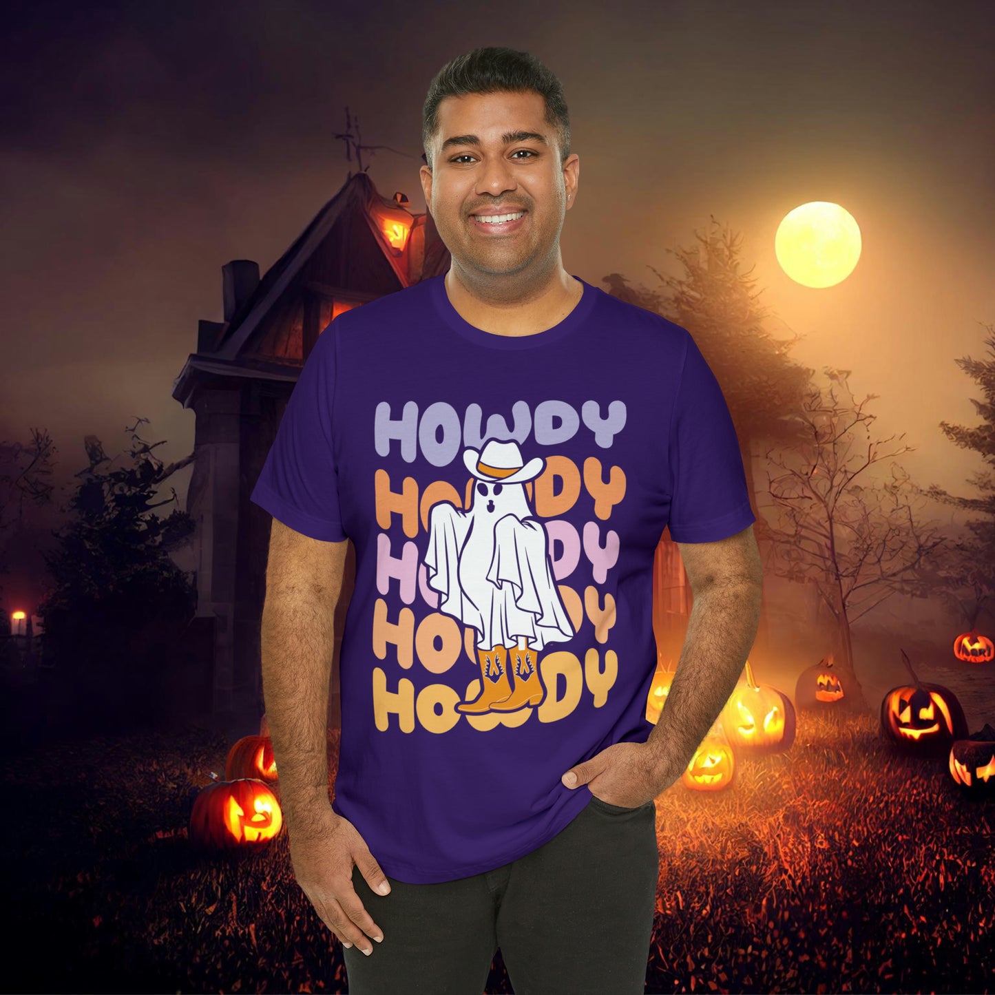 Cowboy Ghost Howdy Retro Halloween Unisex Jersey Short Sleeve Tee Gifts for Him Gifts For Her