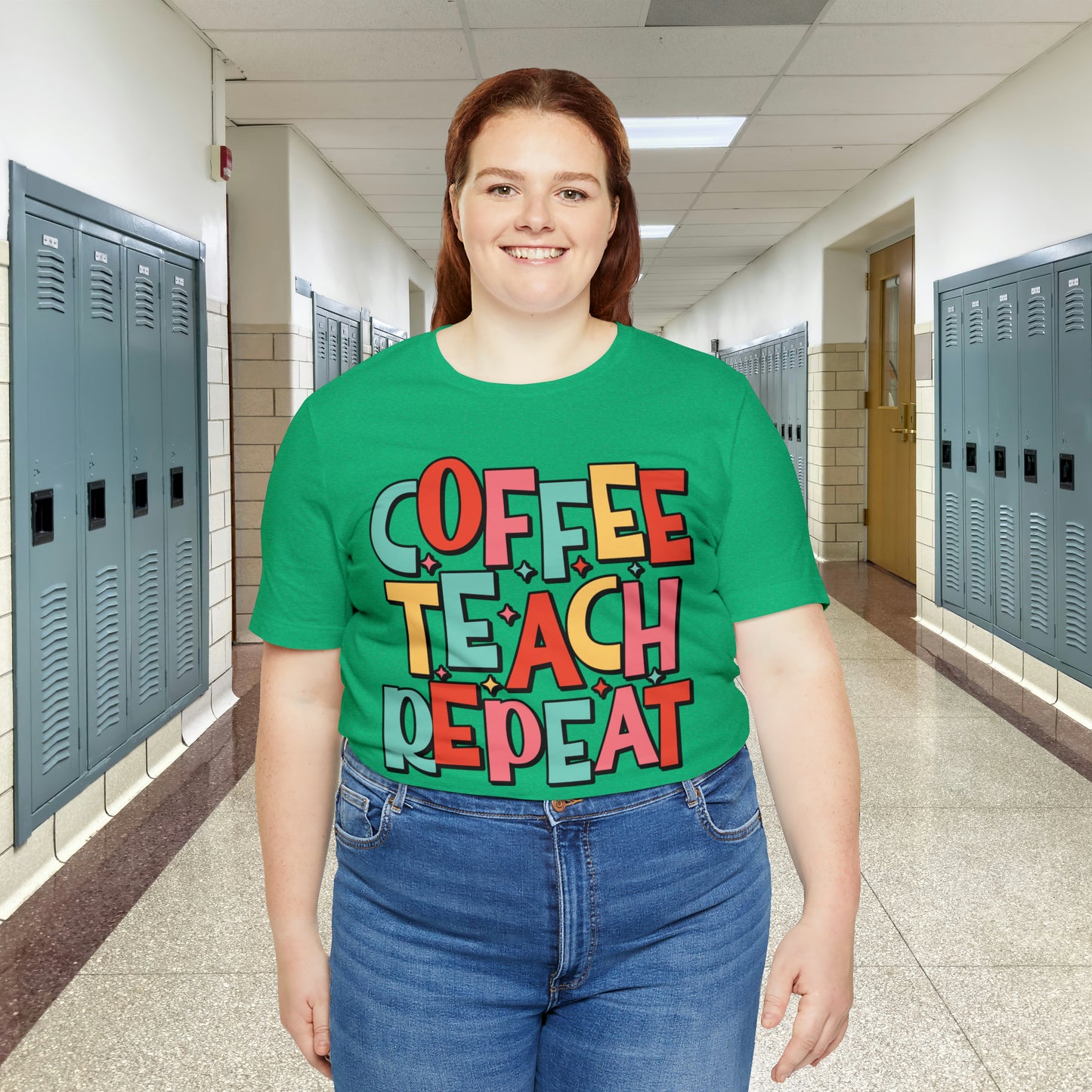 Coffee Teach Repeat Unisex Jersey Short Sleeve Tee