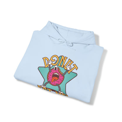 "DirkyThreadz Donut Panic Hoodie - Quirky Cartoon Design for Fun Style"