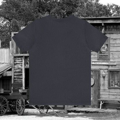 Spooky Saloon Showdown Gunslinging Skeleton Cowboy Halloween Unisex Jersey Short Sleeve Tee