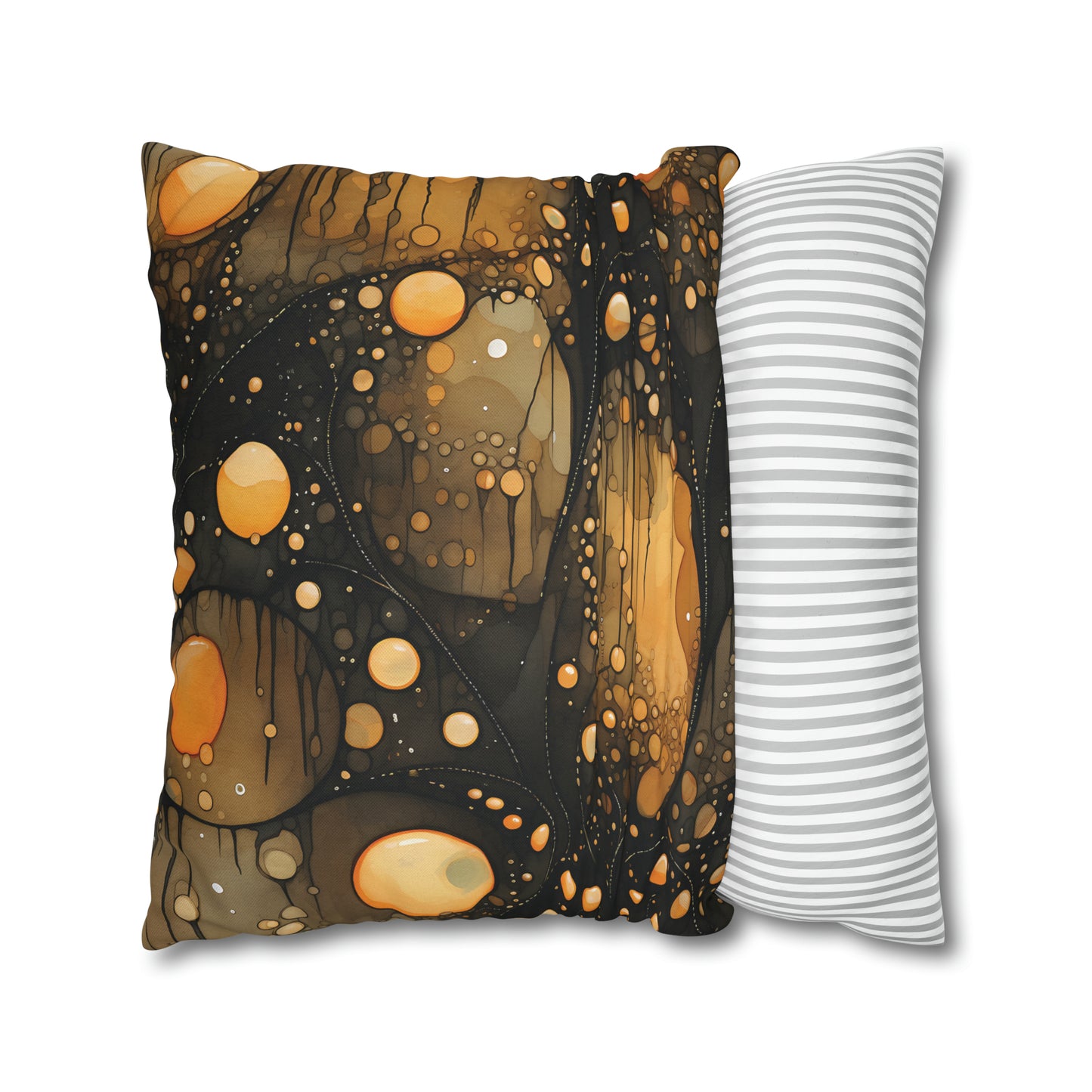 Halloween Yellow Orange Floating Blobs and Dark Spun Polyester Square Pillow Case