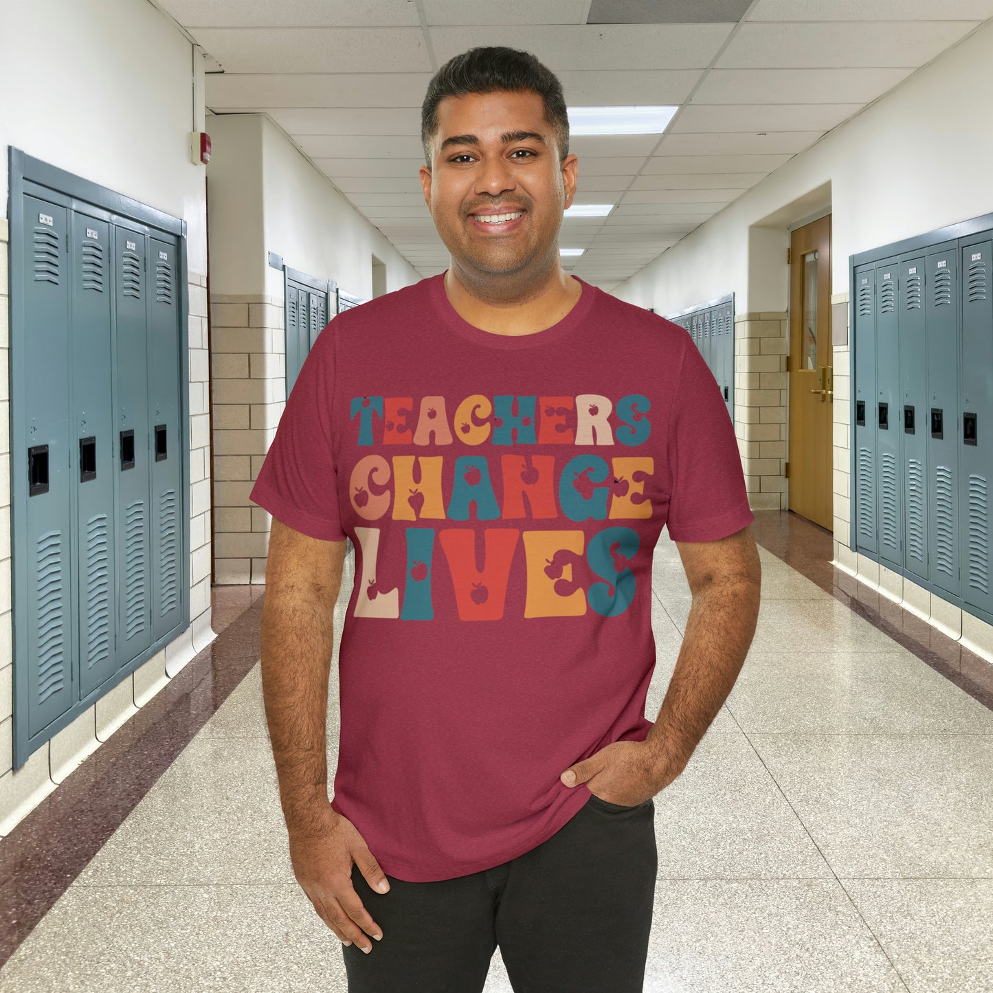 Colorful Teachers Change Lives Back to School Unisex Jersey Short Sleeve Tee Gifts for him, Gifts for Her