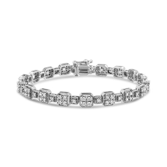 10K White Gold 2.0 Cttw Diamond Square Link Bracelet (J-K Color, I2-I3 Clarity) - Size 7.25"