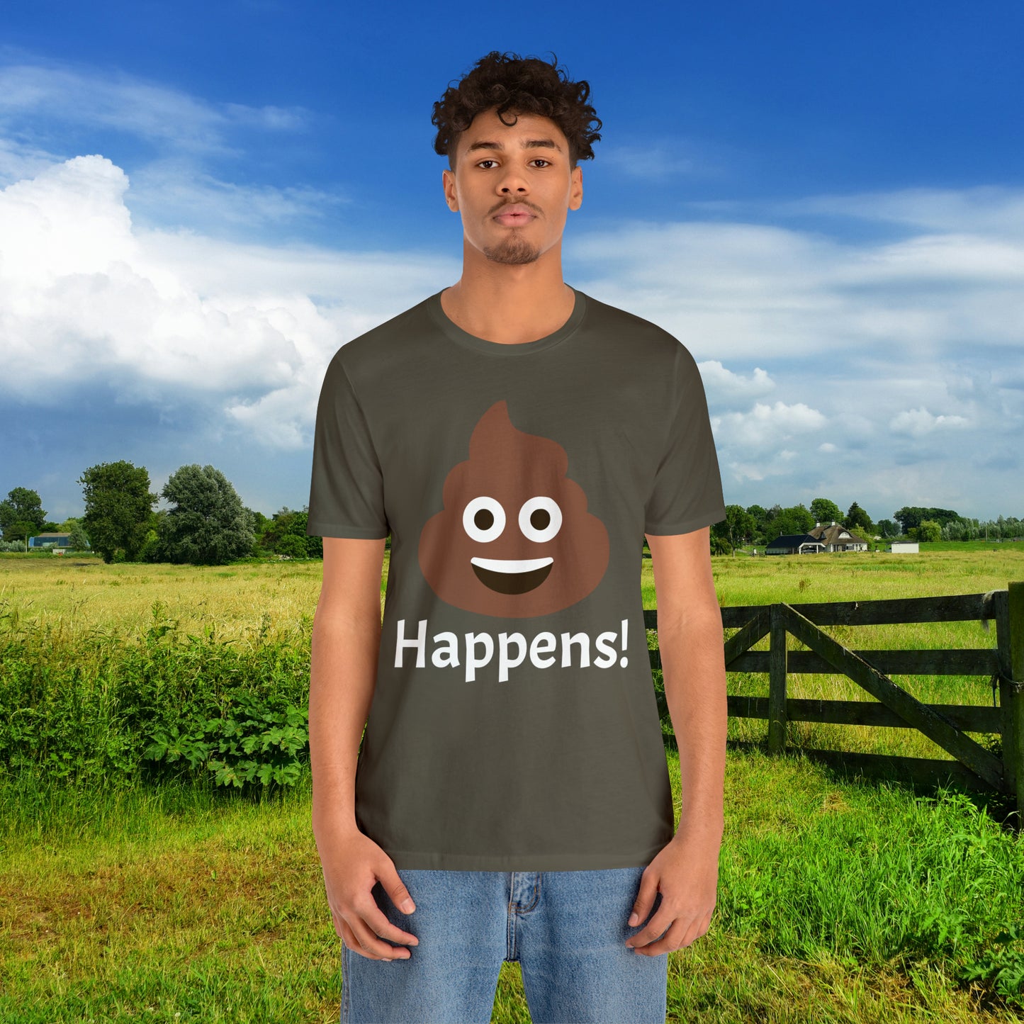 Embrace the Inevitable: 'Happens' Poop Emoji Unisex Jersey T-Shirt