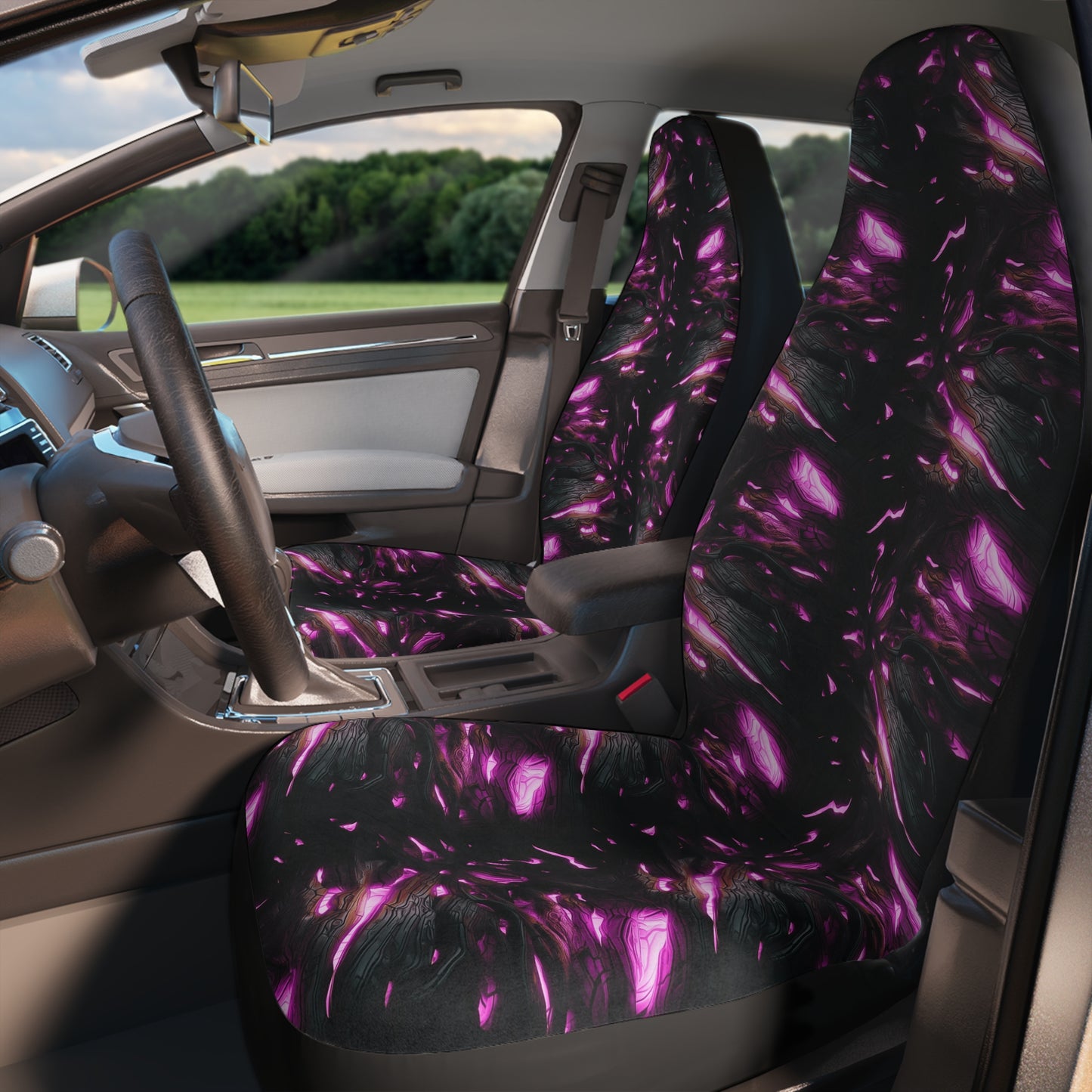 Galaxy Glow Car Seat Covers — Purple Nebula Polyester Front Seat Protector