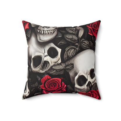 Hyper Realistic Skulls and Red Roses by artist Anne-Laure Goupil Spun Polyester Square Pillow
