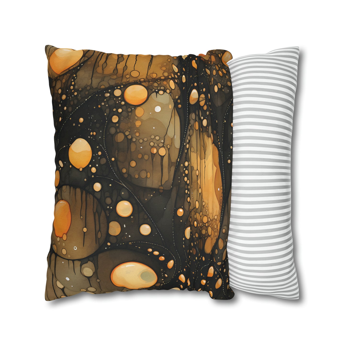 Halloween Yellow Orange Floating Blobs and Dark Spun Polyester Square Pillow Case