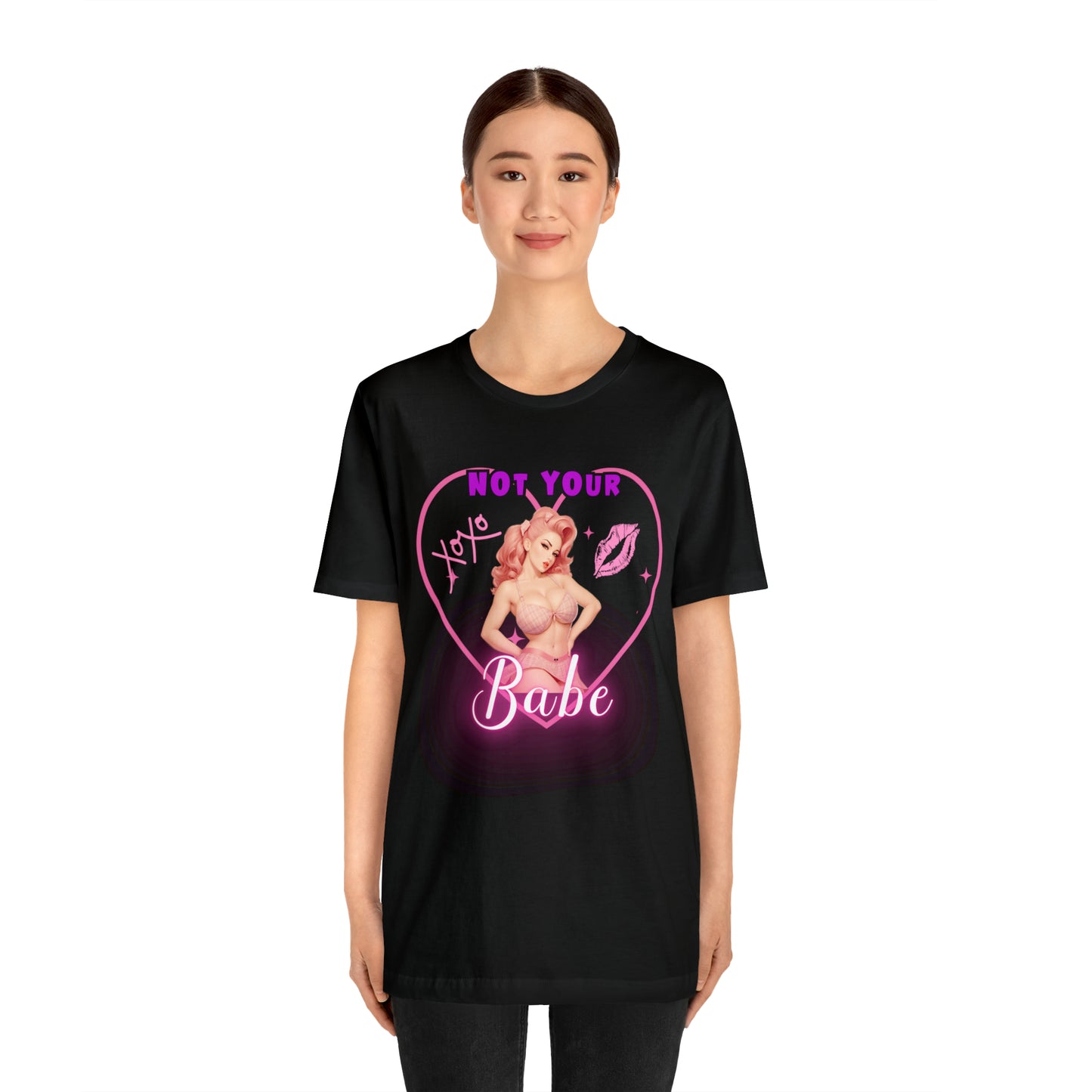 Vintage Pink Pinup Girl "Not Your Babe" on a Bella+Canva 3001 Unisex Jersey T-Shirt - A Must-Have Gift for her