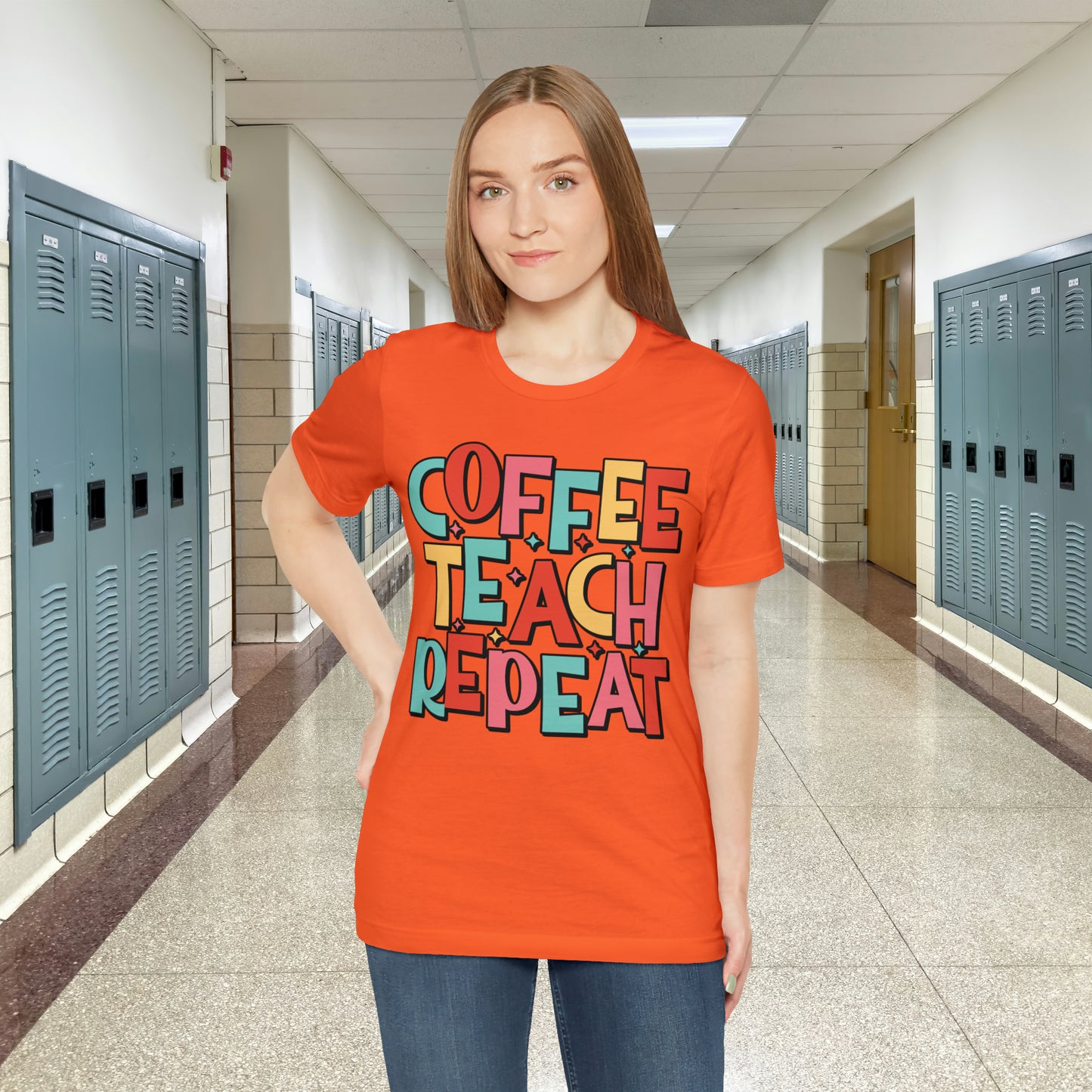 Coffee Teach Repeat Unisex Jersey Short Sleeve Tee