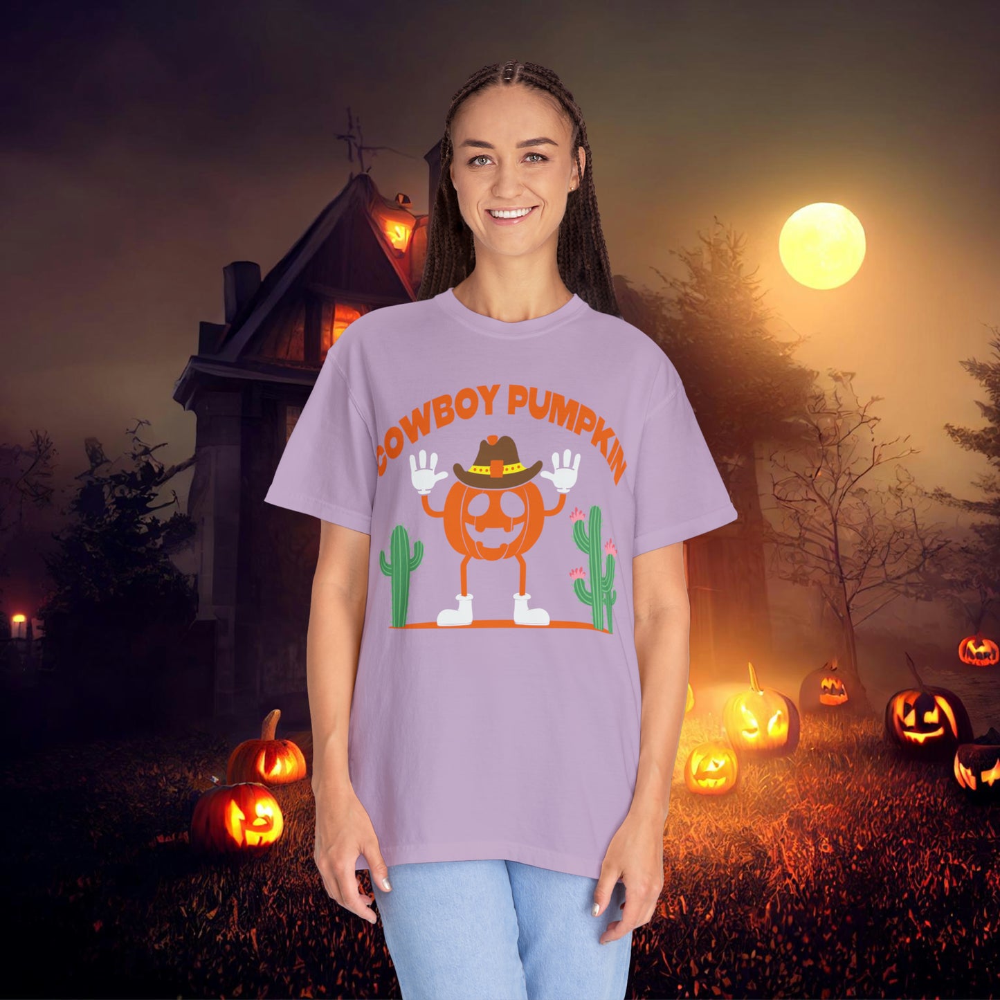 Cowboy Pumpkin Retro Groovy Halloween Unisex Garment-Dyed T-shirt Gifts for Him Gifts for Her