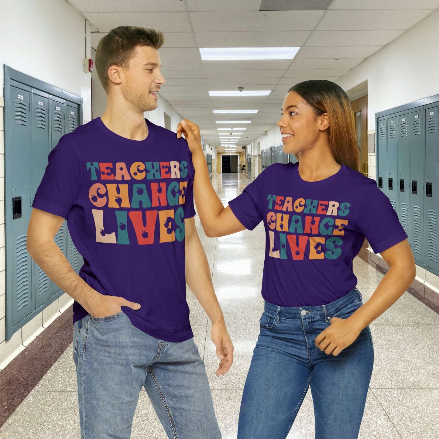 Colorful Teachers Change Lives Back to School Unisex Jersey Short Sleeve Tee Gifts for him, Gifts for Her