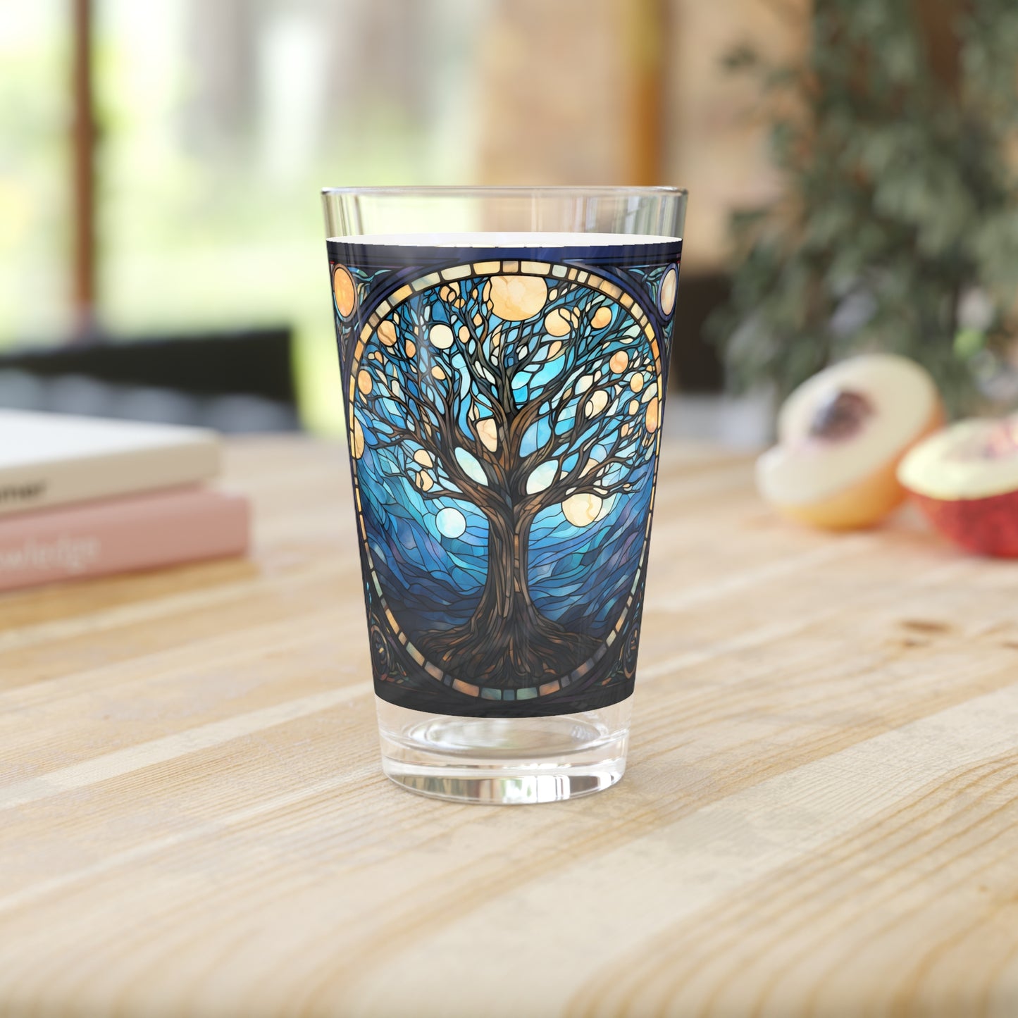 Nighttime Blossoms: A Celestial Tree Stained Glass Masterpiece on Your Pint Glass 16oz Pint Glass Gift idea gifts for home decor housewarming gift