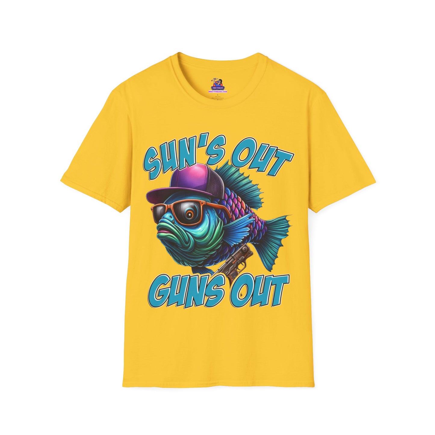 Sun's Out Guns Out Unisex Softstyle T-Shirt Fishing humor, Fisherman Gift Pun T-Shirt Funny Fish Tee Fishy Vibes Unique Unisex Tee