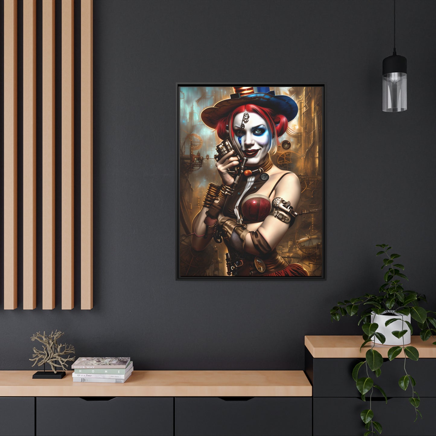 Hyper Realistic Steampunk Harley Quinn Matte Canvas, Black Frame