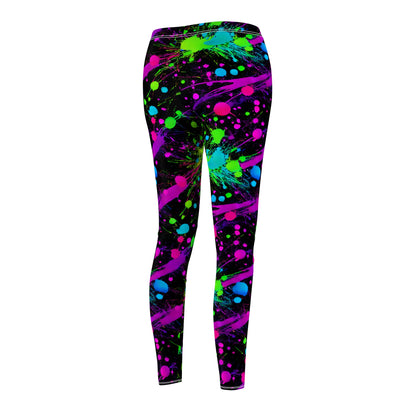 Pink & Green Paint Splatters Casual Leggings Women's Cut & Sew Casual Leggings (AOP)