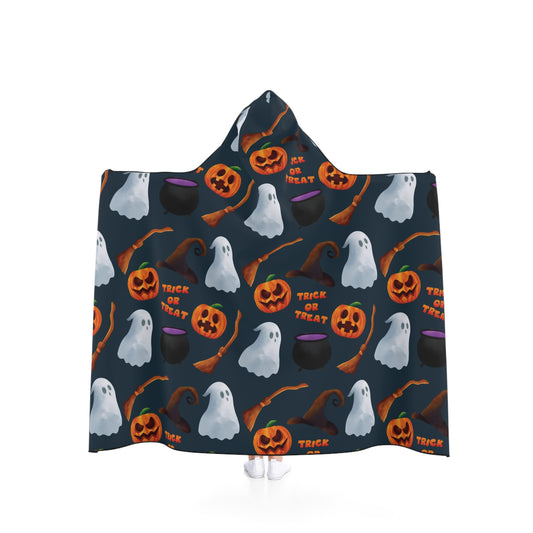 Halloween Trick or Treat Ghosts Witch Hats Jack o Lanterns Hooded Blanket