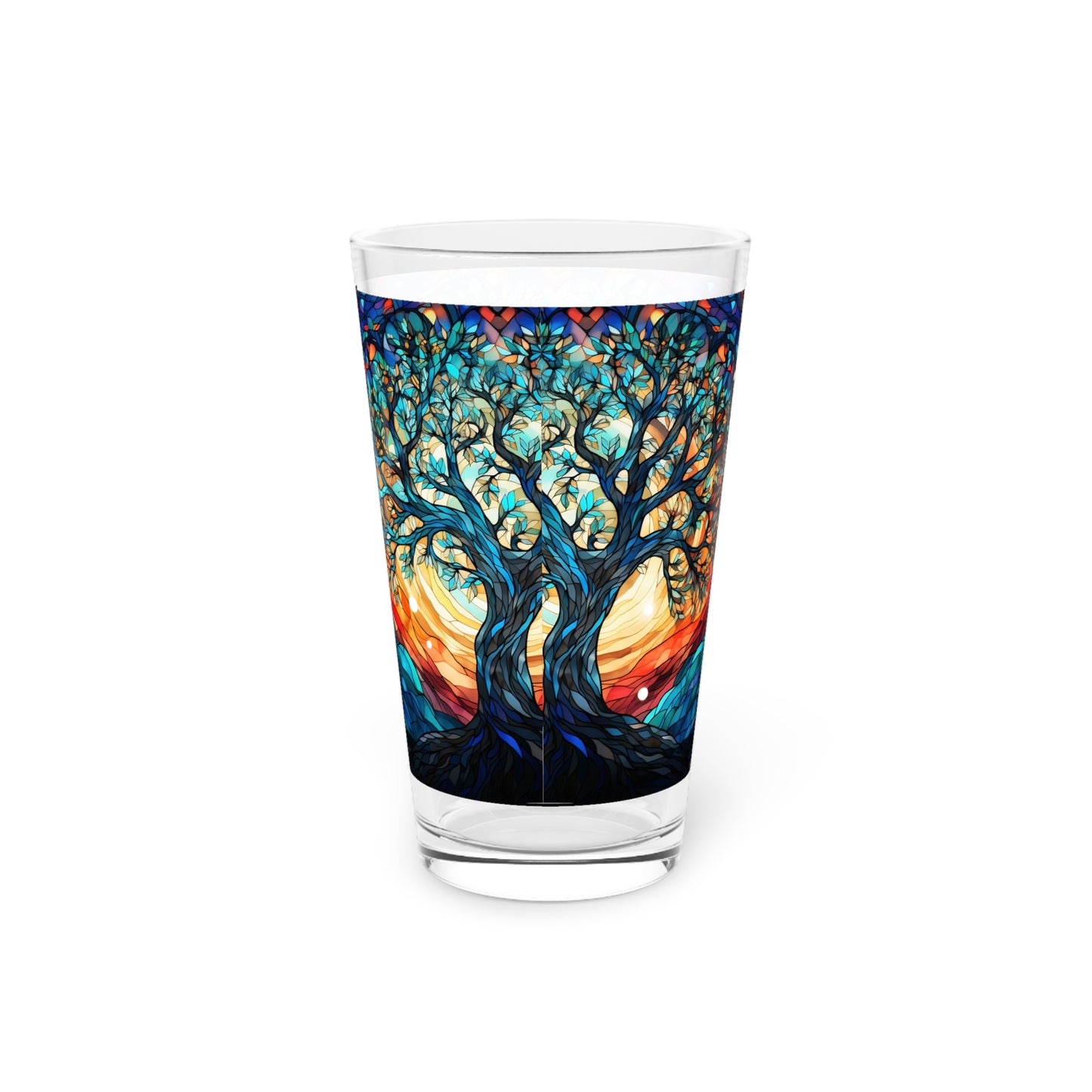 Nighttime Blossoms: A Celestial Tree Stained Glass Masterpiece on Your Pint Glass 16oz Pint Glass Gift idea gifts for home decor housewarming gift