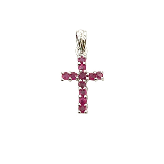 .21ct Ruby Cross Religious Pendant 10KT White Gold