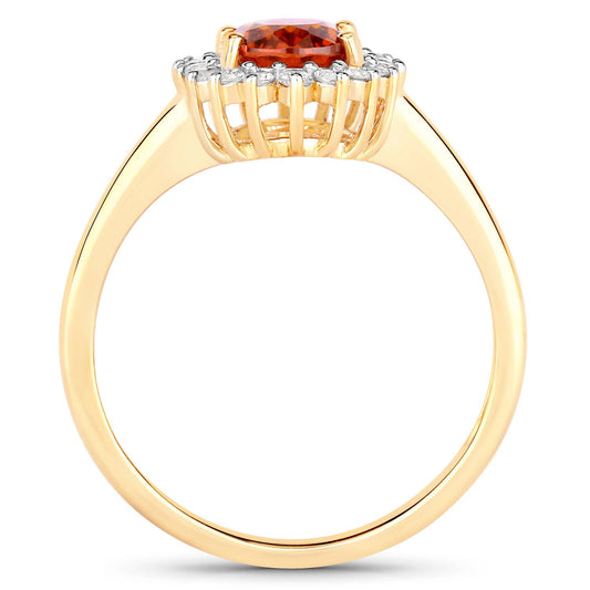 1.87 Carat Genuine Spessartite Garnet and White Diamond 14K Yellow Gold Ring