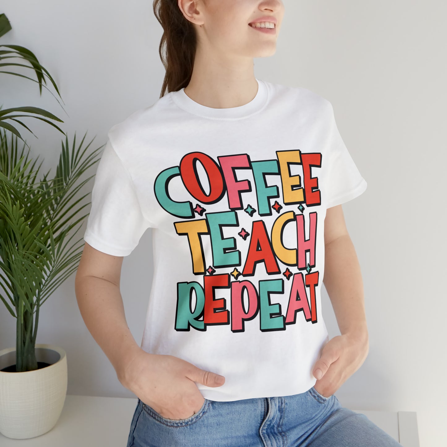 Coffee Teach Repeat Unisex Jersey Short Sleeve Tee