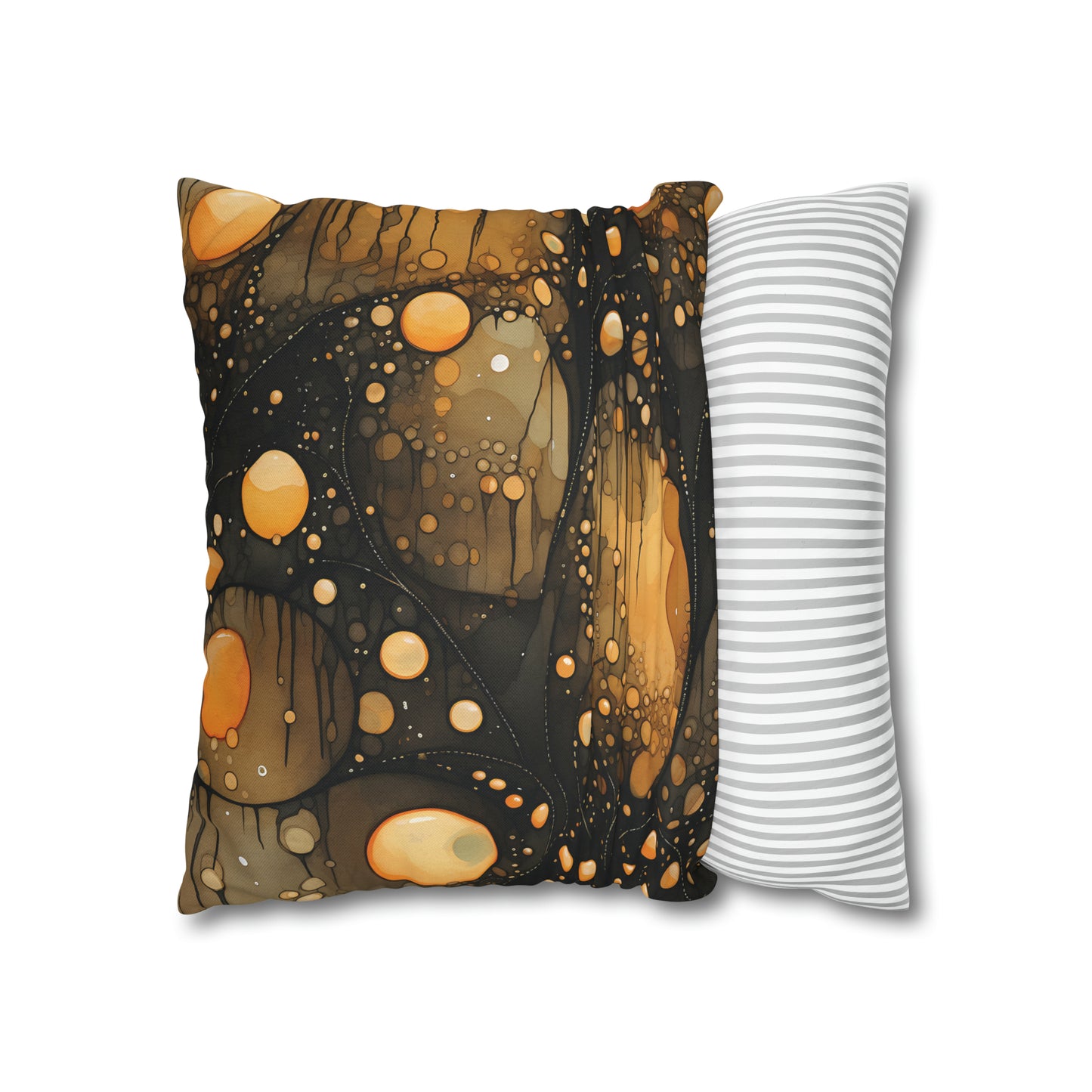 Halloween Yellow Orange Floating Blobs and Dark Spun Polyester Square Pillow Case