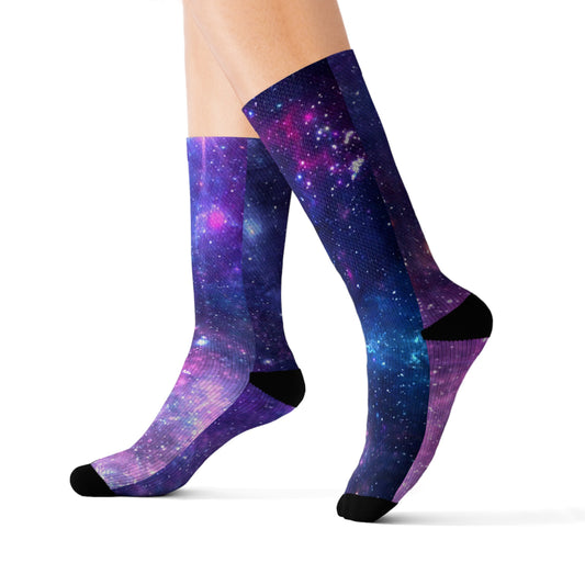 Purple Beyond the Stars Outer Space Out of this World Sublimation Socks