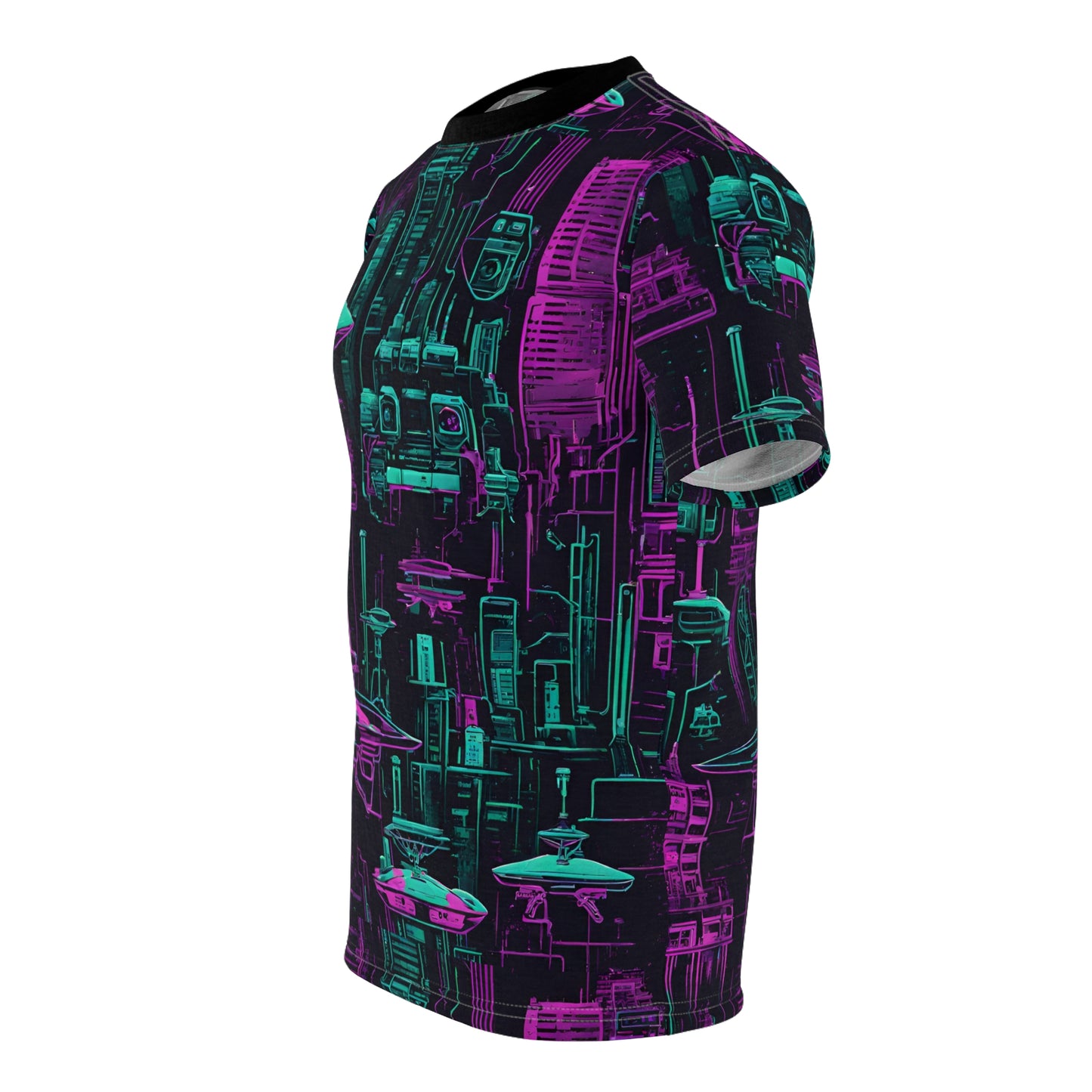 Neon Futuristic Lights Cyberpunk Drones Unisex Cut & Sew Tee (AOP)