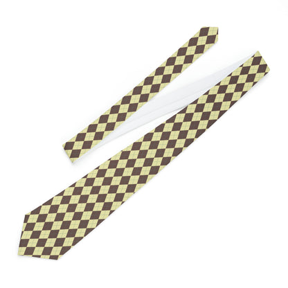 "DirkyThreadz Argyle Sophistication Necktie - Timeless Yellow & Brown Elegance for Every Occasion"