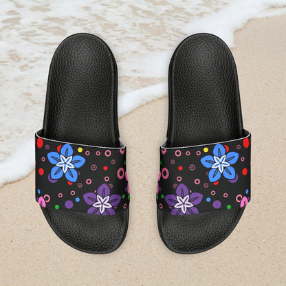 Good Times Good Vibes Feeling Groovy Retro Colorful Flowers Women's PU Slide Sandals