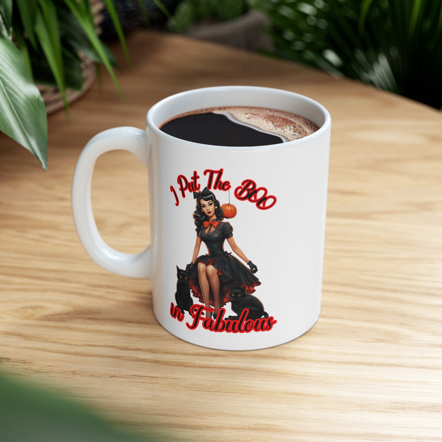 Vintage Pinup Witch Ceramic Mug: Sip Your Spells in Style this Hot Witch Summer Halloween!" Halloween Ceramic 11oz Mug Gifts for her