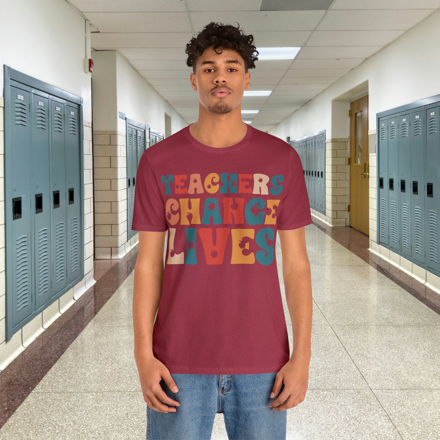 Colorful Teachers Change Lives Back to School Unisex Jersey Short Sleeve Tee Gifts for him, Gifts for Her