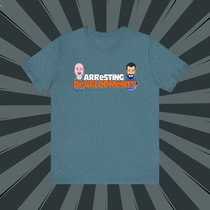 Arresting Developments Illustrated Tee – True Crime Podcast Shirt Featuring Mike Willever & Producer Joe