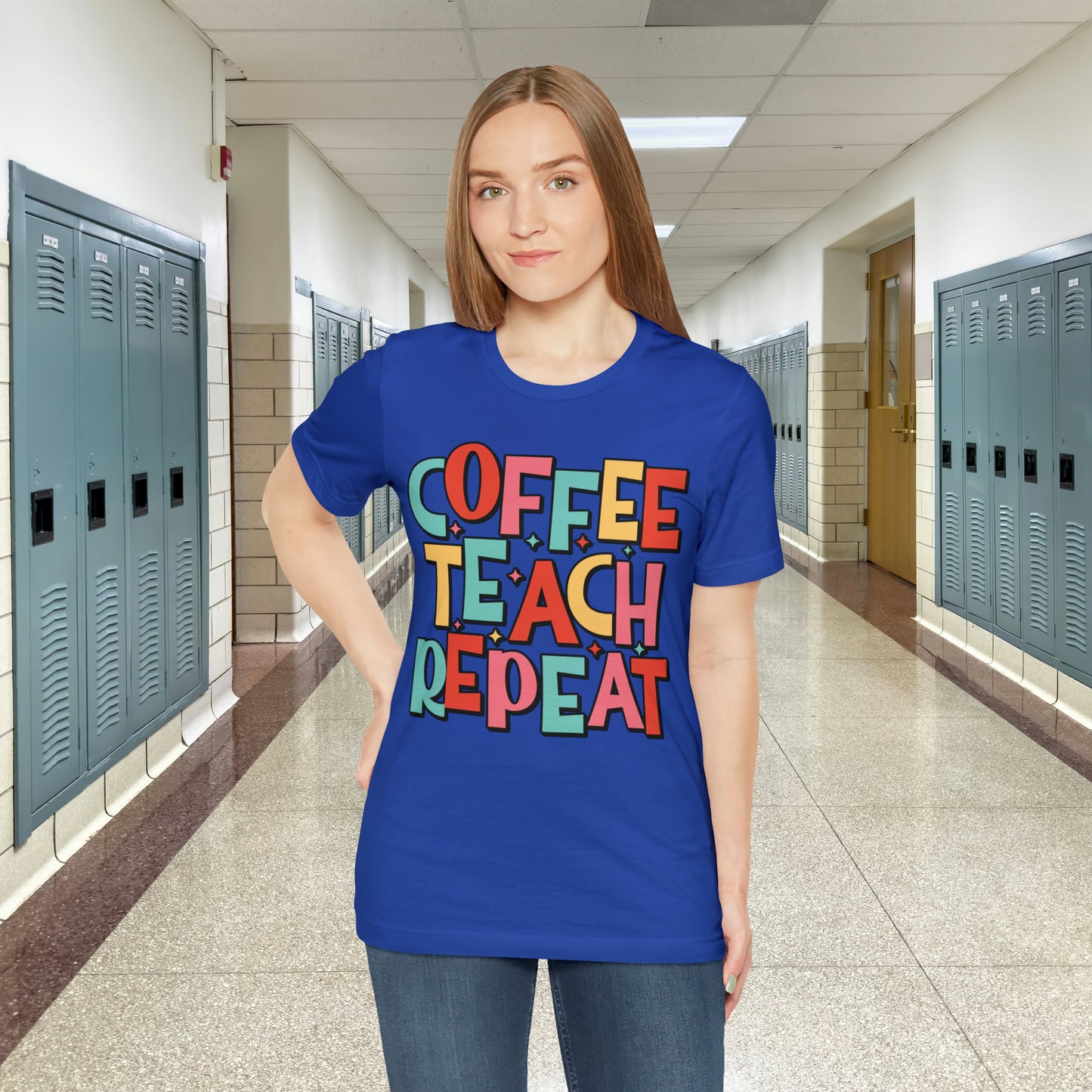 Coffee Teach Repeat Unisex Jersey Short Sleeve Tee