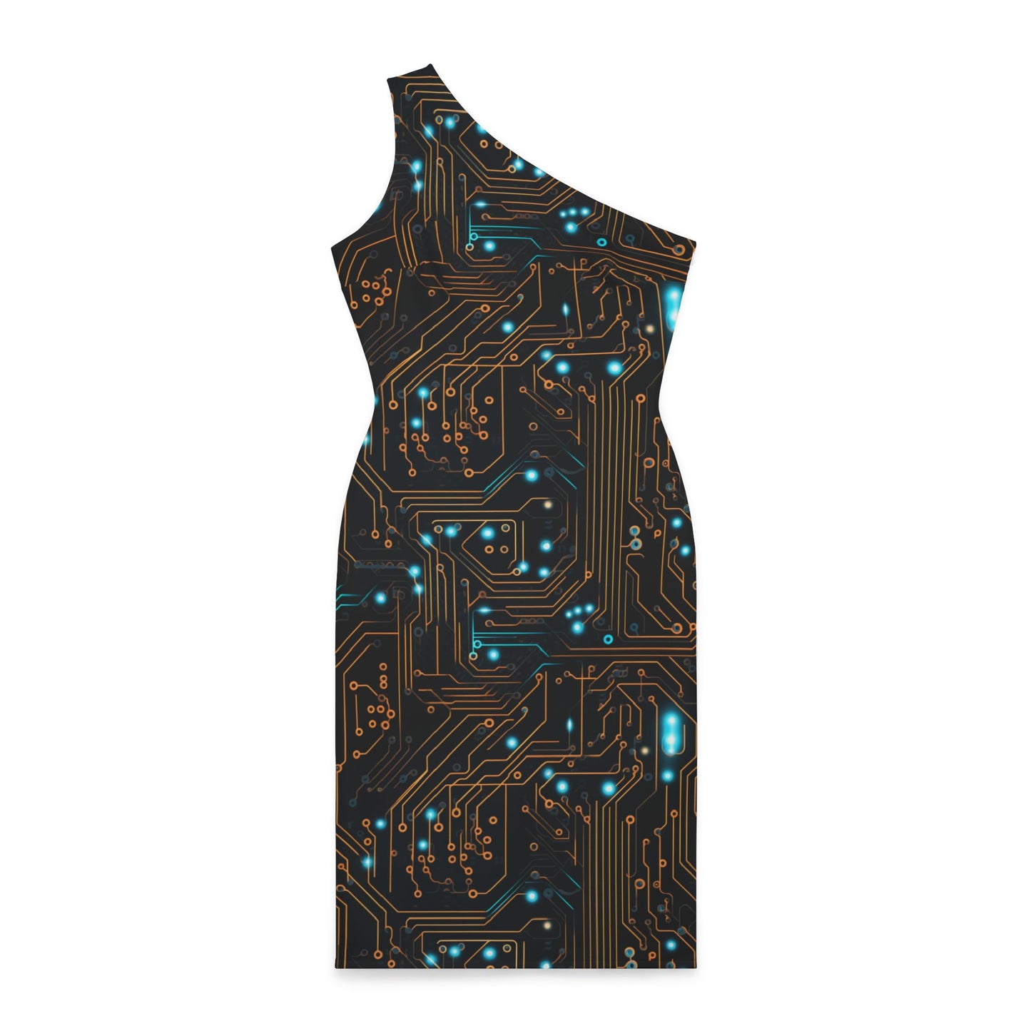 Neon Circuitry Chic: Unleash Your Futuristic Style Shoulder Dress (AOP)