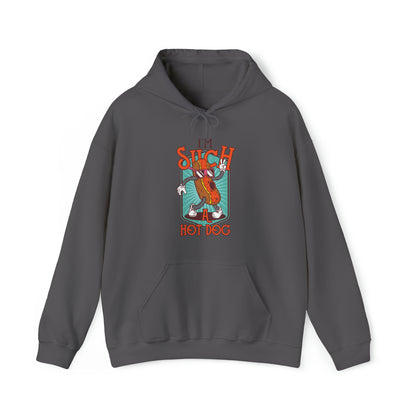 "DirkyThreadz Hot Dog Coolness Hoodie - Quirky Cartoon Design in Bold Blue"