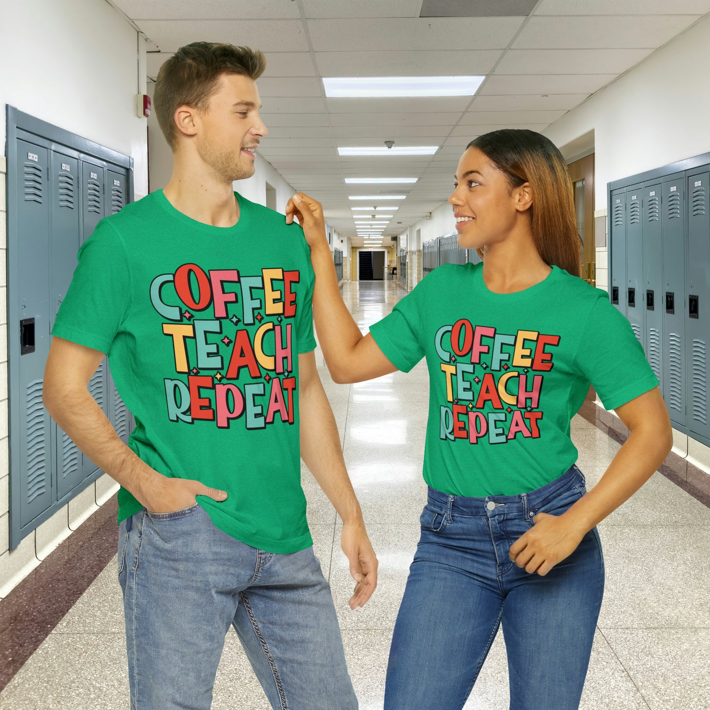 Coffee Teach Repeat Unisex Jersey Short Sleeve Tee