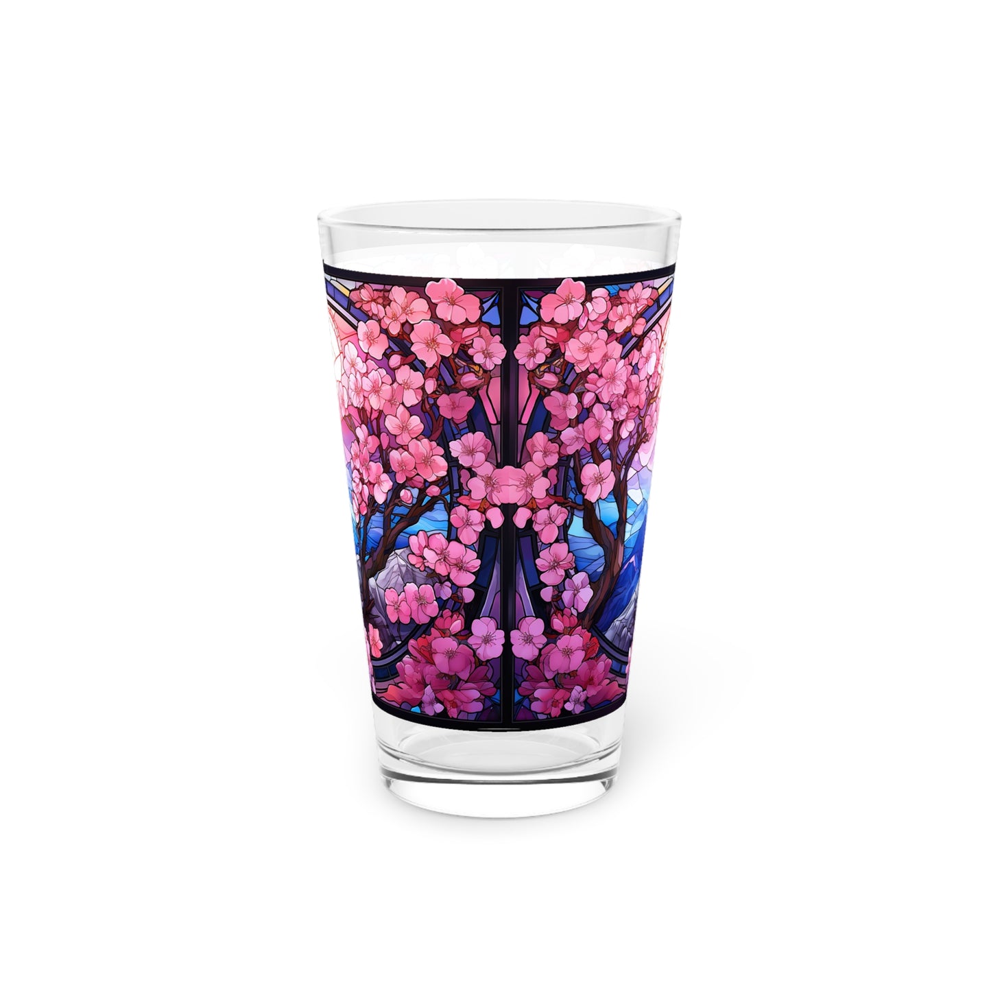 Cherry Blossoms in Full Bloom: A Stained Glass Masterpiece 16oz Pint Glass Gift idea gifts for home decor housewarming gift