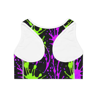 Pink & Green Paint Splatter Sports Bra