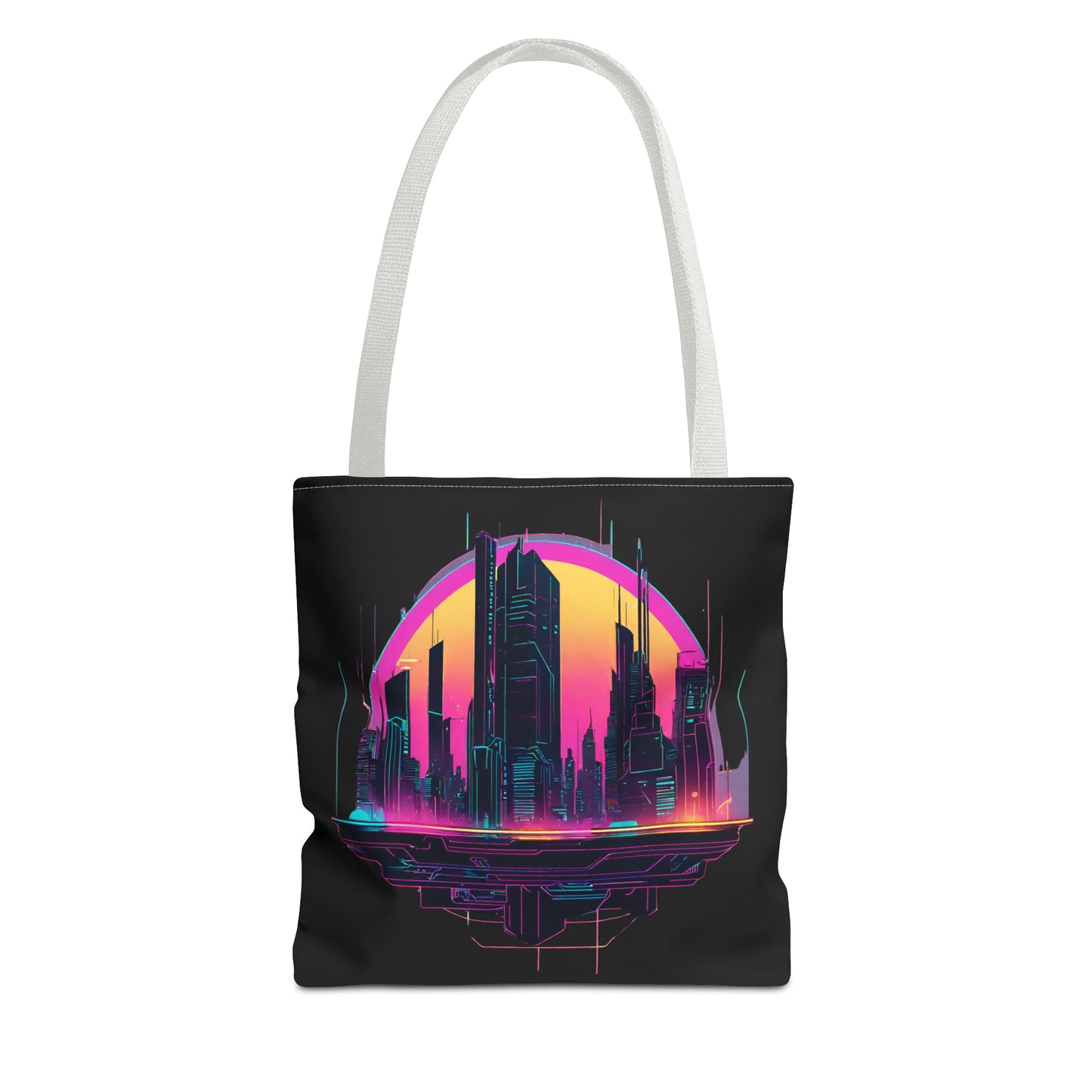 Cyberpunk City Landscape AOP Tote Bag 3 sizes 5 color handle options