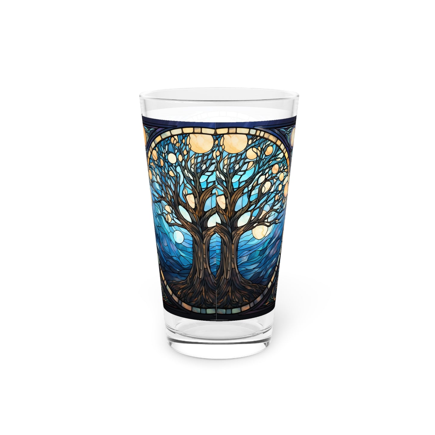 Nighttime Blossoms: A Celestial Tree Stained Glass Masterpiece on Your Pint Glass 16oz Pint Glass Gift idea gifts for home decor housewarming gift