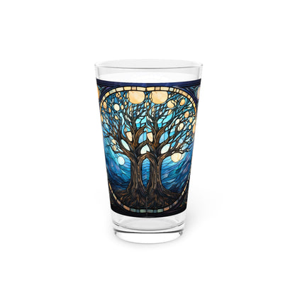Nighttime Blossoms: A Celestial Tree Stained Glass Masterpiece on Your Pint Glass 16oz Pint Glass Gift idea gifts for home decor housewarming gift