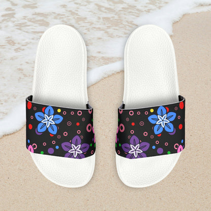 Good Times Good Vibes Feeling Groovy Retro Colorful Flowers Women's PU Slide Sandals