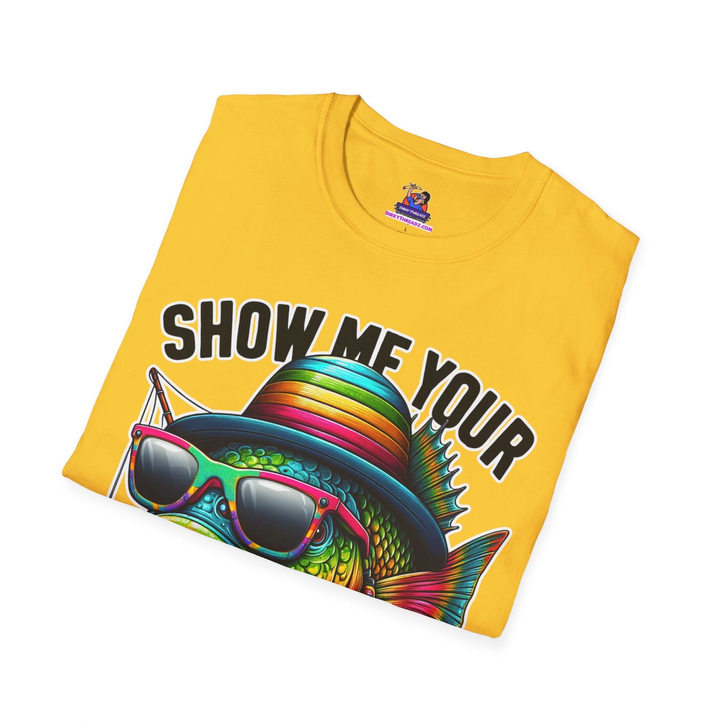 Show Me your Bobbers Unisex Softstyle T-Shirt Fishing humor, Fisherman Gift Pun T-Shirt Funny Fish Tee Fishy Vibes Unique Unisex Tee