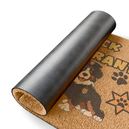 Funny 'Come Back with a Warrant' Bernese Mountain Dog Police Officers  Doormat | 24" x 16" | Outdoor Coir Welcome Mat
