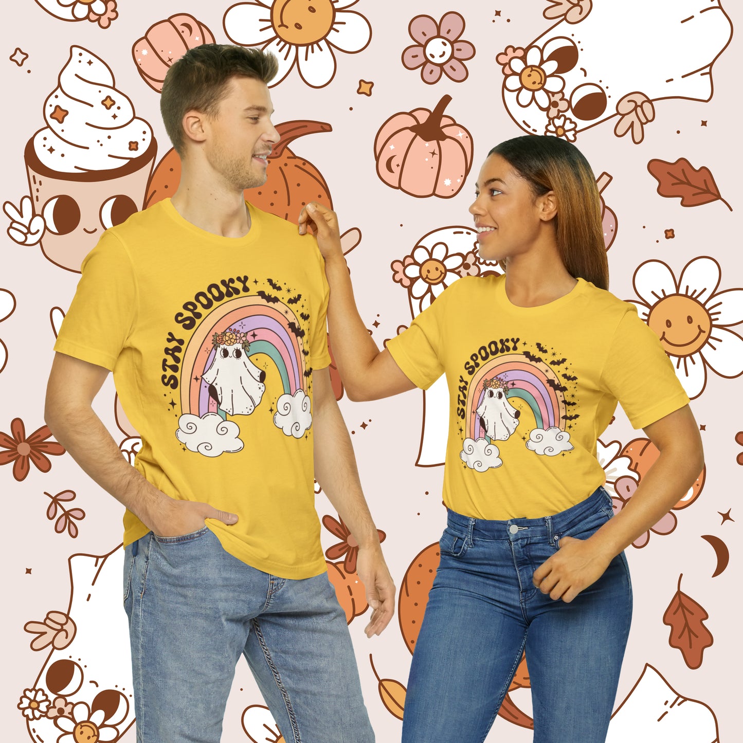 Stay Spooky Retro Groovy Halloween Unisex Jersey Short Sleeve Tee Gifts for Her Gifts For Him