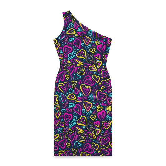 Graffiti Love: Heart-Tagged Shoulder Dress (AOP)