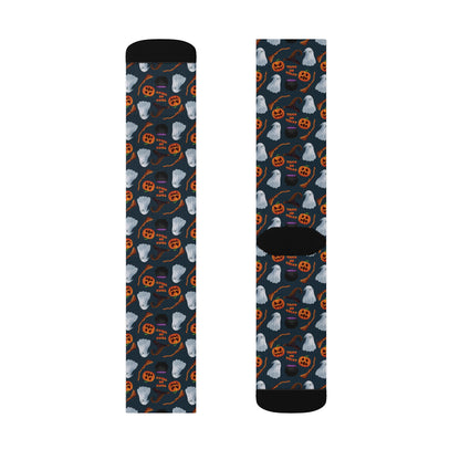 Halloween Trick or Treat Ghosts Witch Hats Jack o Lanterns Sublimation Socks