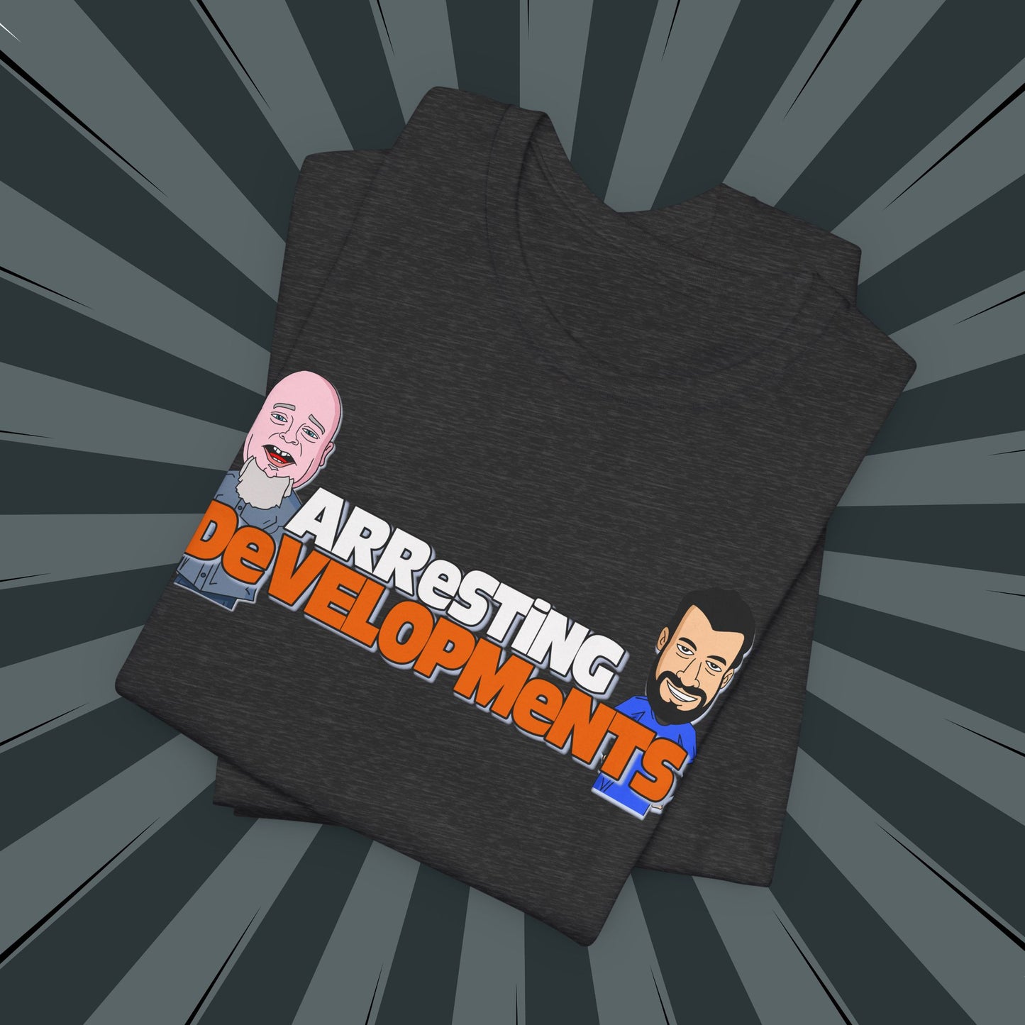 Arresting Developments Illustrated Tee – True Crime Podcast Shirt Featuring Mike Willever & Producer Joe
