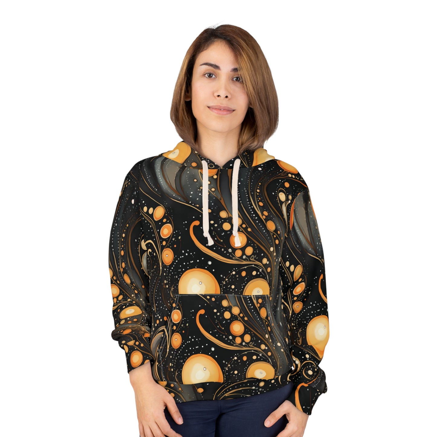 Halloween Yellow and Black Splatter Unisex Pullover Hoodie (AOP) Gifts for Her GIfts for Him