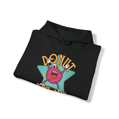 "DirkyThreadz Donut Panic Hoodie - Quirky Cartoon Design for Fun Style"